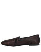 Dolce & Gabbana Maroon Jacquard Leather Slip On Loafers Shoes