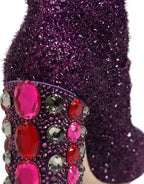Dolce & Gabbana Purple Crystal Lurex Fantasy High Boots Shoes