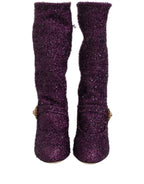 Dolce & Gabbana Purple Crystal Lurex Fantasy High Boots Shoes