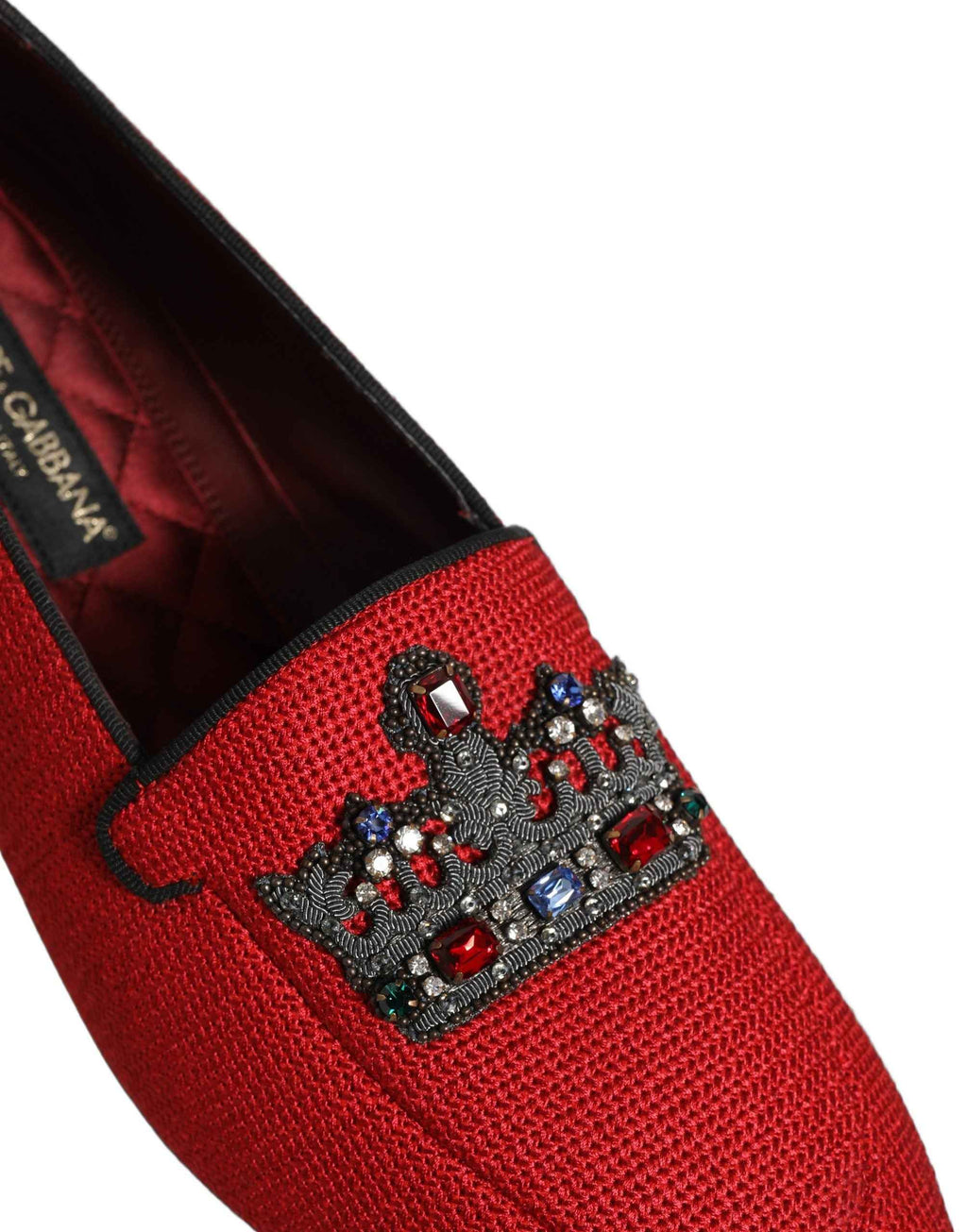 Dolce & Gabbana Red Crown Embellished Dress Loafers Shoes
