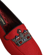 Dolce & Gabbana Red Crown Embellished Dress Loafers Shoes