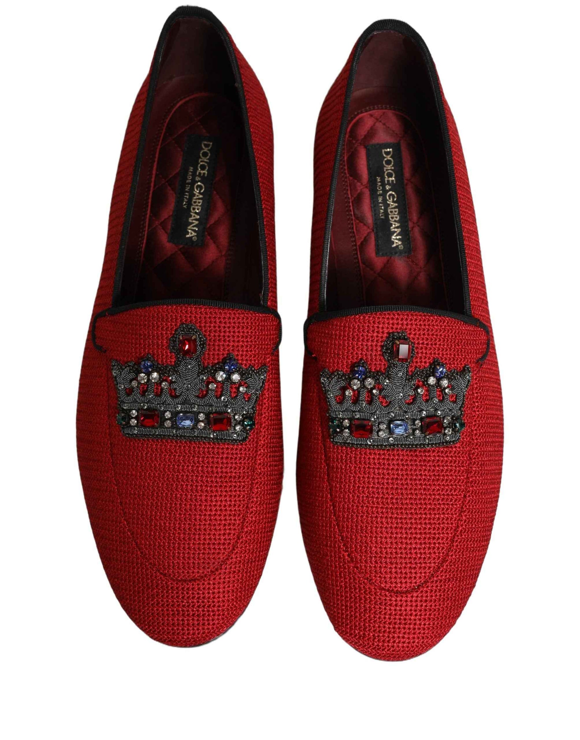 Dolce & Gabbana Red Crown Embellished Dress Loafers Shoes