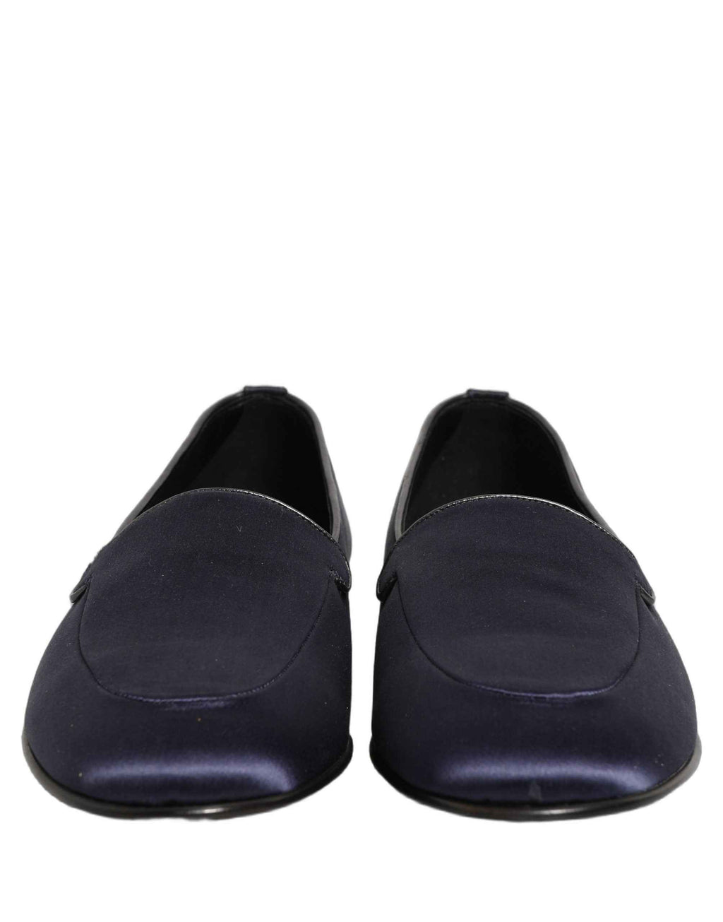 Dolce & Gabbana Navy Blue Satin DG Logo Dress Loafers Shoes