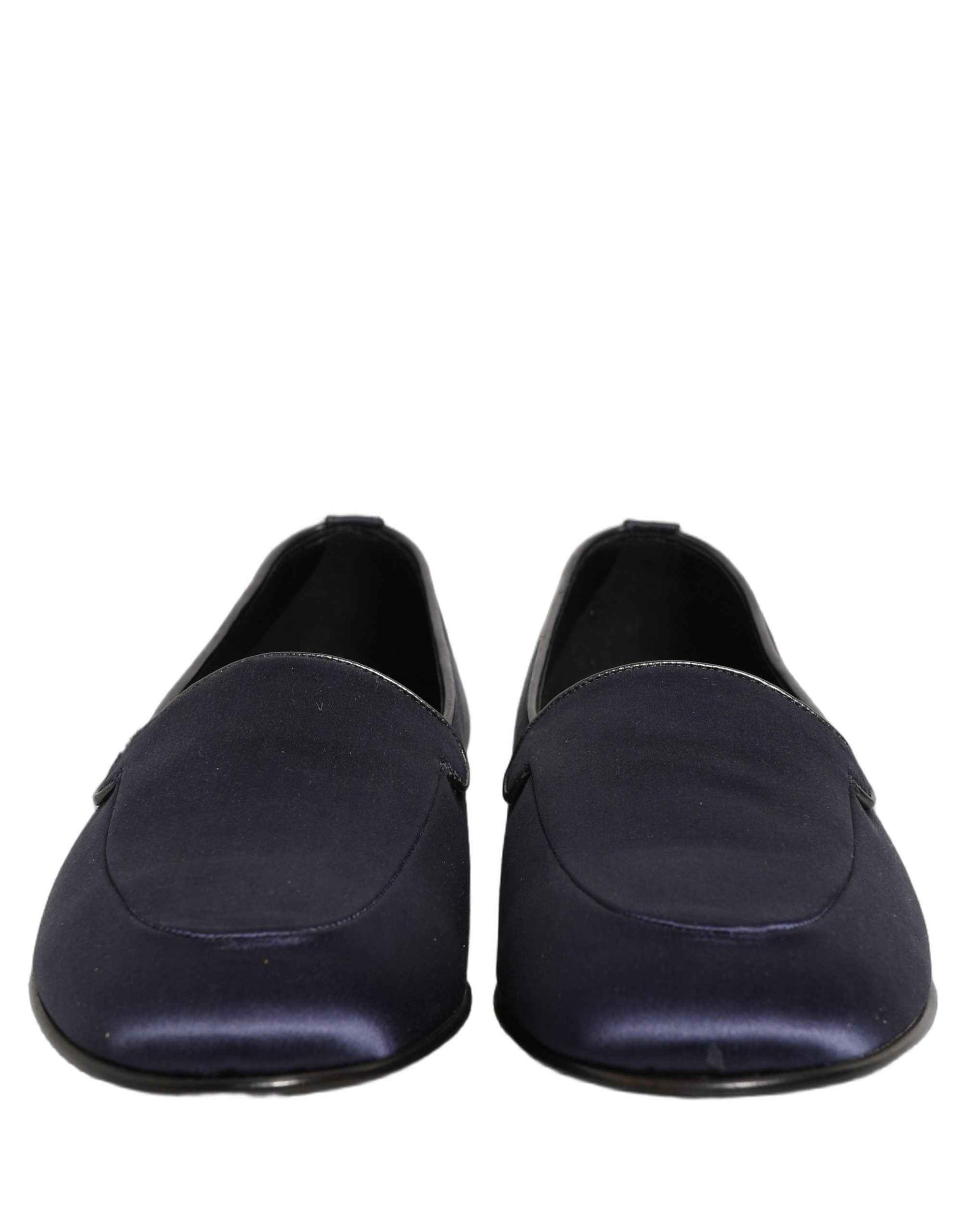 Dolce & Gabbana Navy Blue Satin DG Logo Dress Loafers Shoes