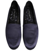 Dolce & Gabbana Navy Blue Satin DG Logo Dress Loafers Shoes