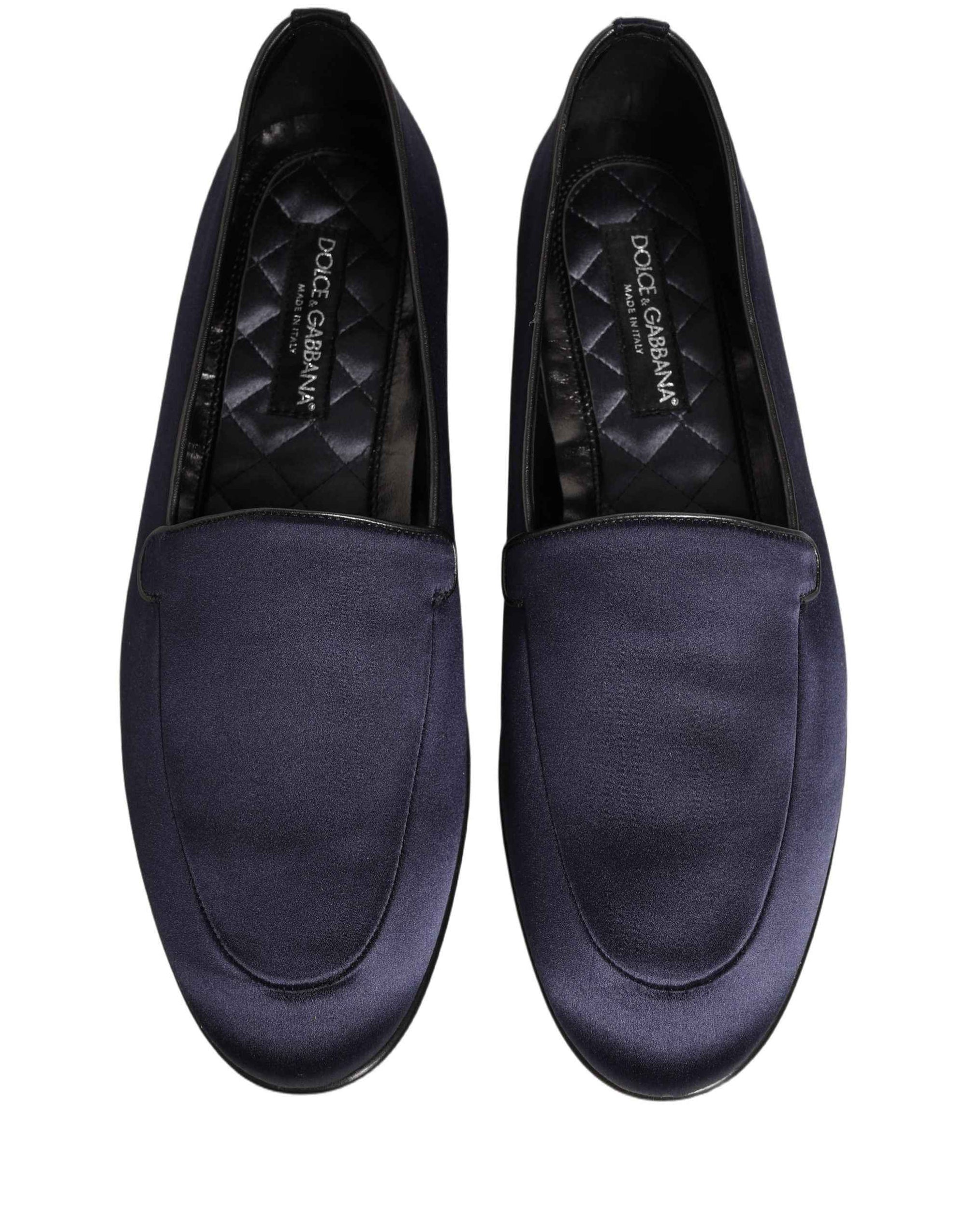Dolce & Gabbana Navy Blue Satin DG Logo Dress Loafers Shoes
