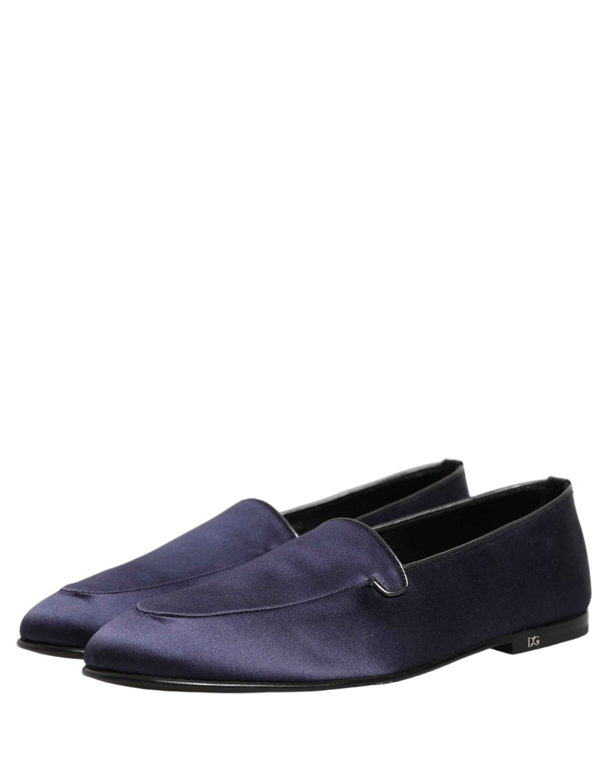 Dolce & Gabbana Navy Blue Satin DG Logo Dress Loafers Shoes