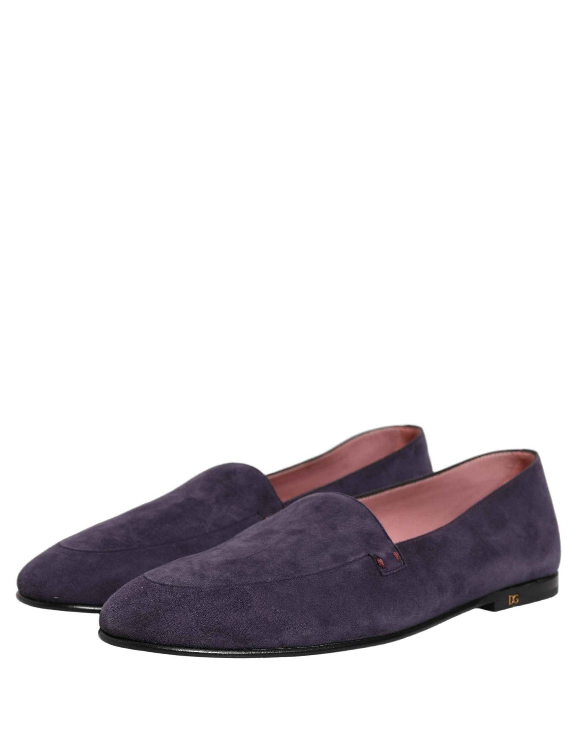 Dolce & Gabbana Violet Velvet Slip On Men Flats Loafers Shoes