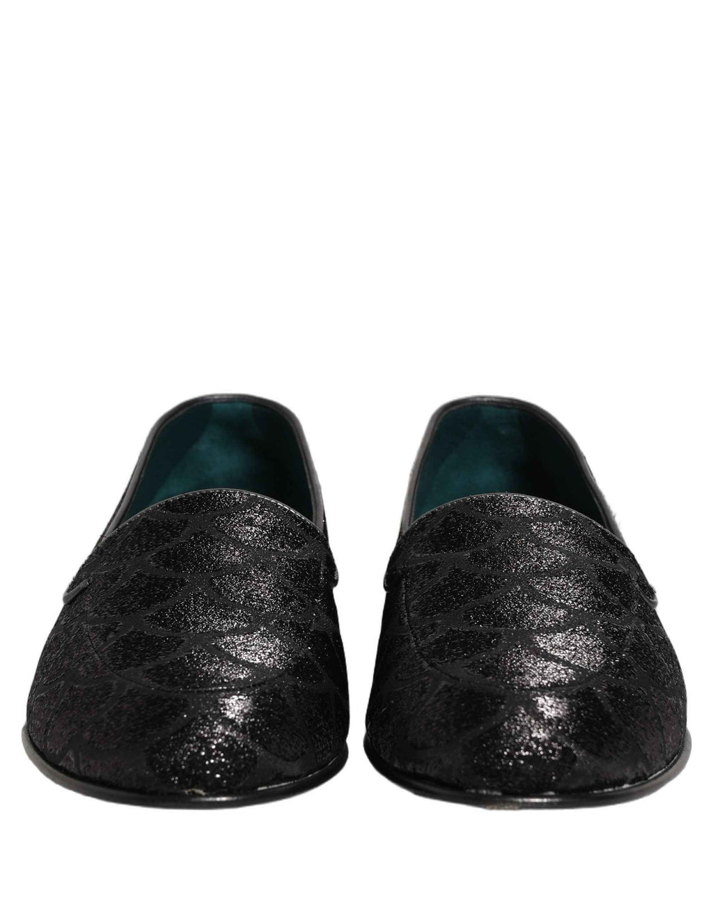 Dolce & Gabbana Black Glitter Brocade Men Dress Loafers Shoes