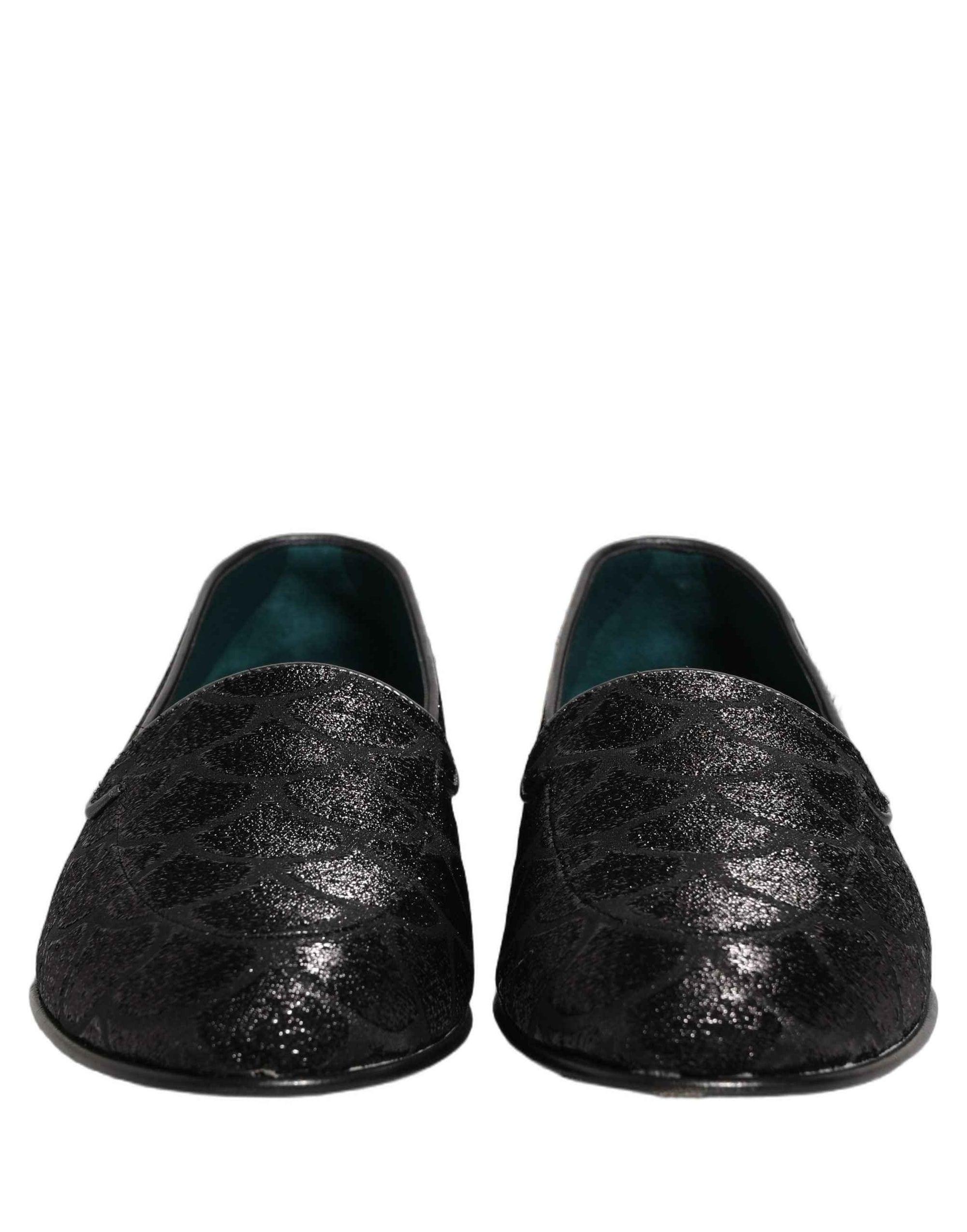 Dolce & Gabbana Black Glitter Brocade Men Dress Loafers Shoes