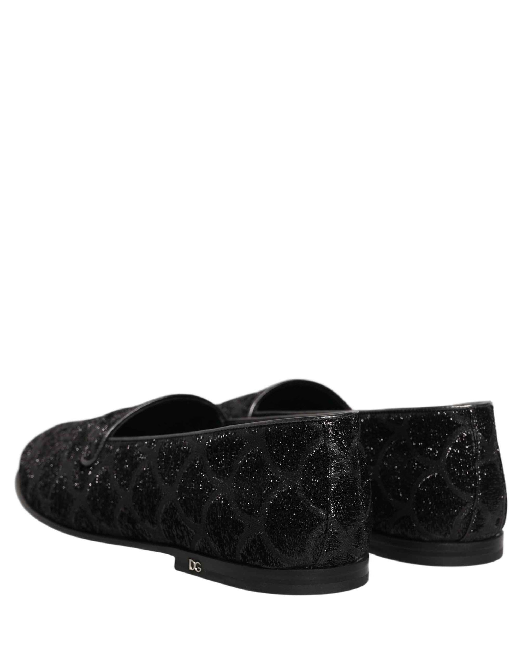 Dolce & Gabbana Black Glitter Brocade Men Dress Loafers Shoes