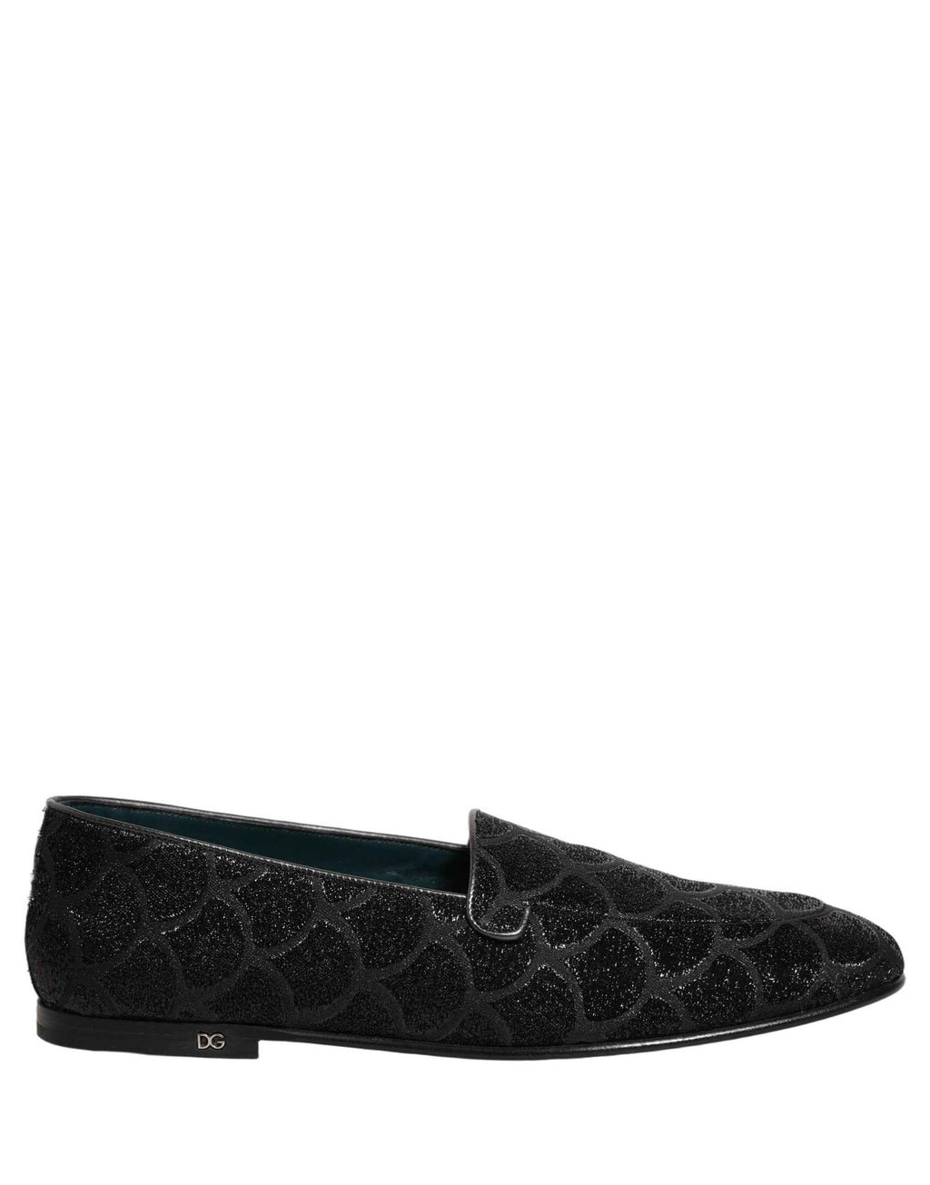 Dolce & Gabbana Black Glitter Brocade Men Dress Loafers Shoes