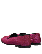 Dolce & Gabbana Pink Glitter Lurex Logo Dress Loafers Shoes