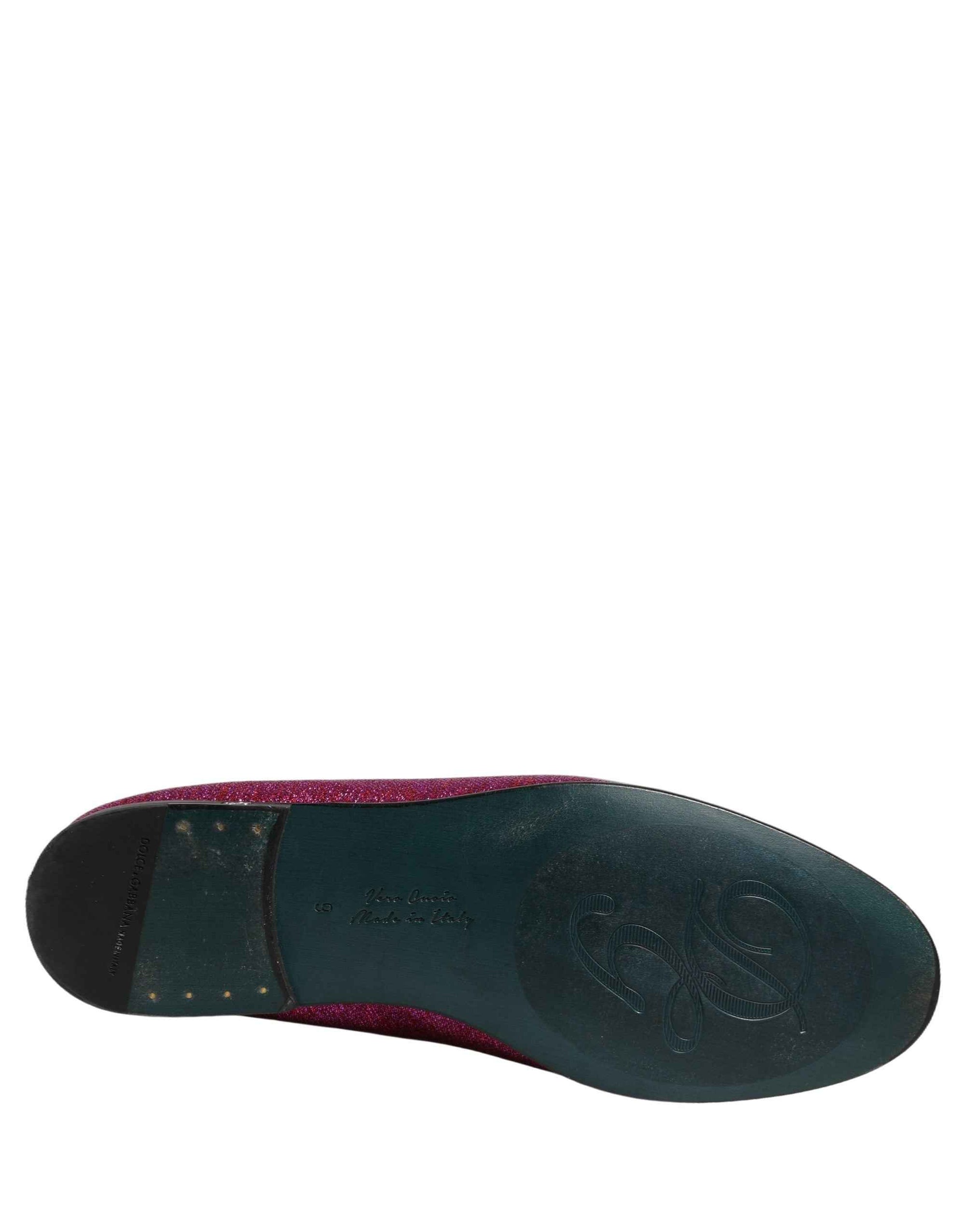 Dolce & Gabbana Pink Glitter Lurex Logo Dress Loafers Shoes
