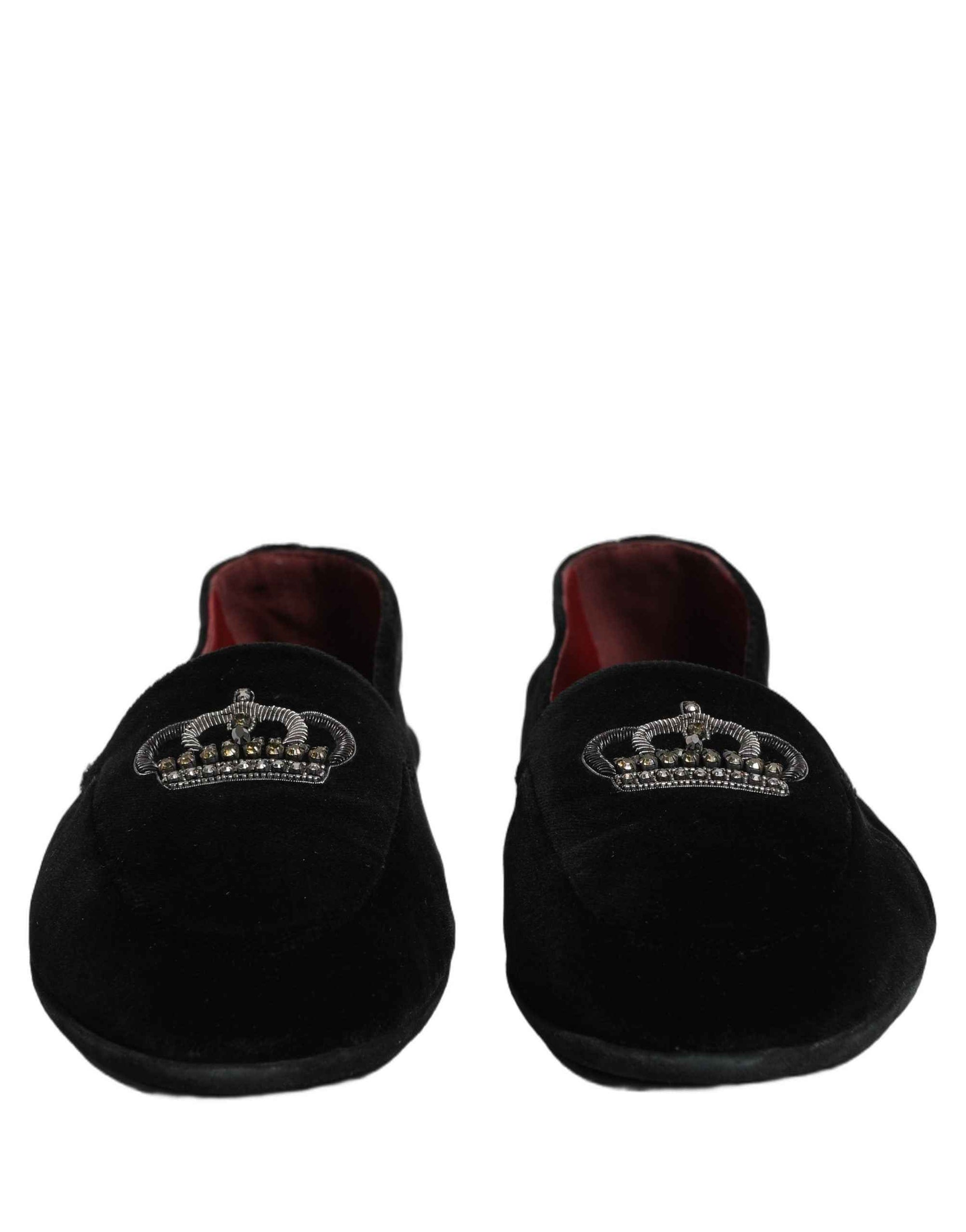 Dolce & Gabbana Black Crown Embellished Dress Loafers Shoes