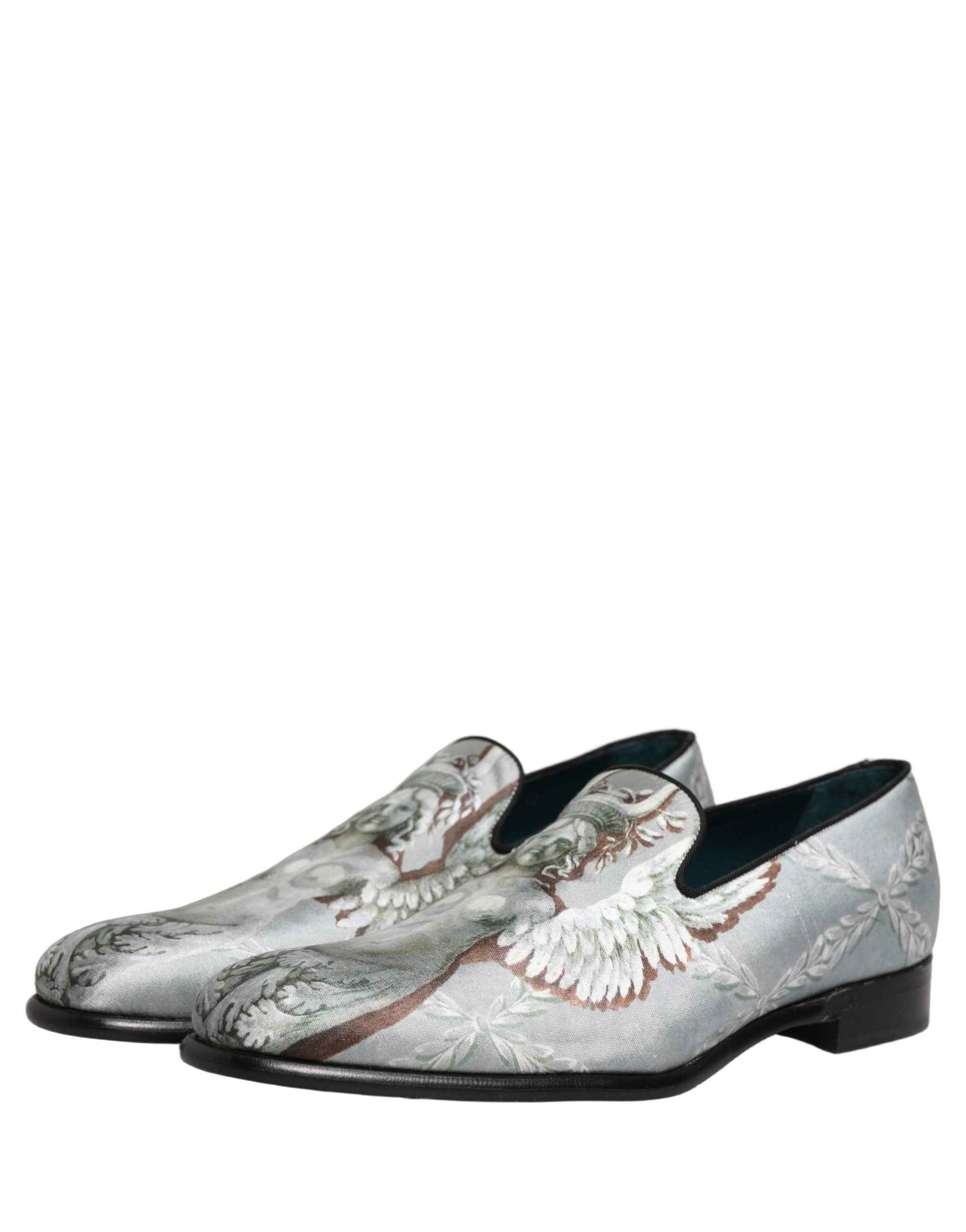 Dolce & Gabbana Gray Baroque Angel Velvet Men Loafers Shoes