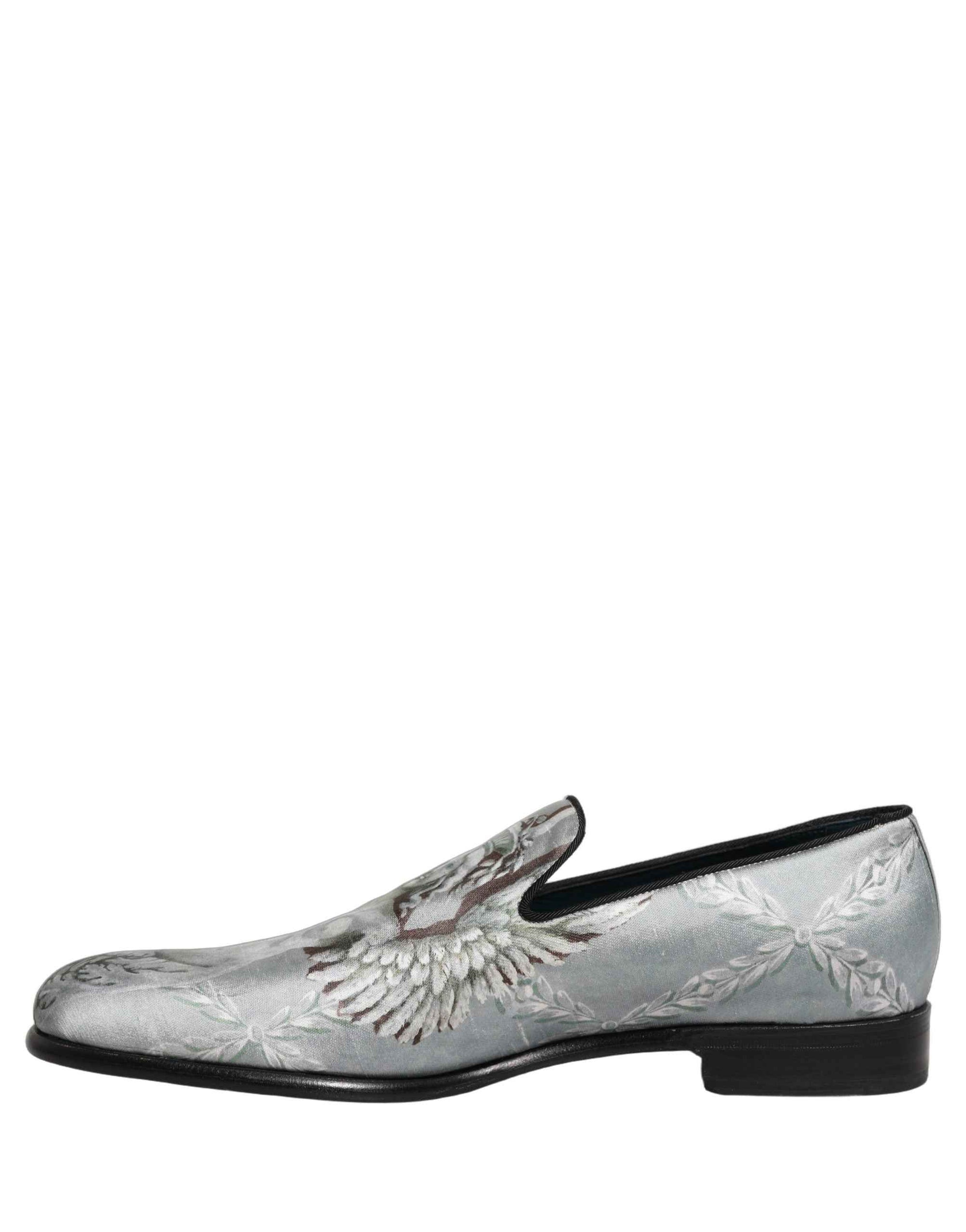 Dolce & Gabbana Gray Baroque Angel Velvet Men Loafers Shoes