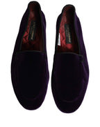 Dolce & Gabbana Violet Velvet Slip On Men Flats Loafers Shoes