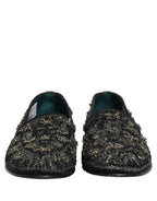 Dolce & Gabbana Black Rhinestone Embellished Loafers Shoes