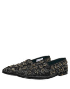 Dolce & Gabbana Black Rhinestone Embellished Loafers Shoes