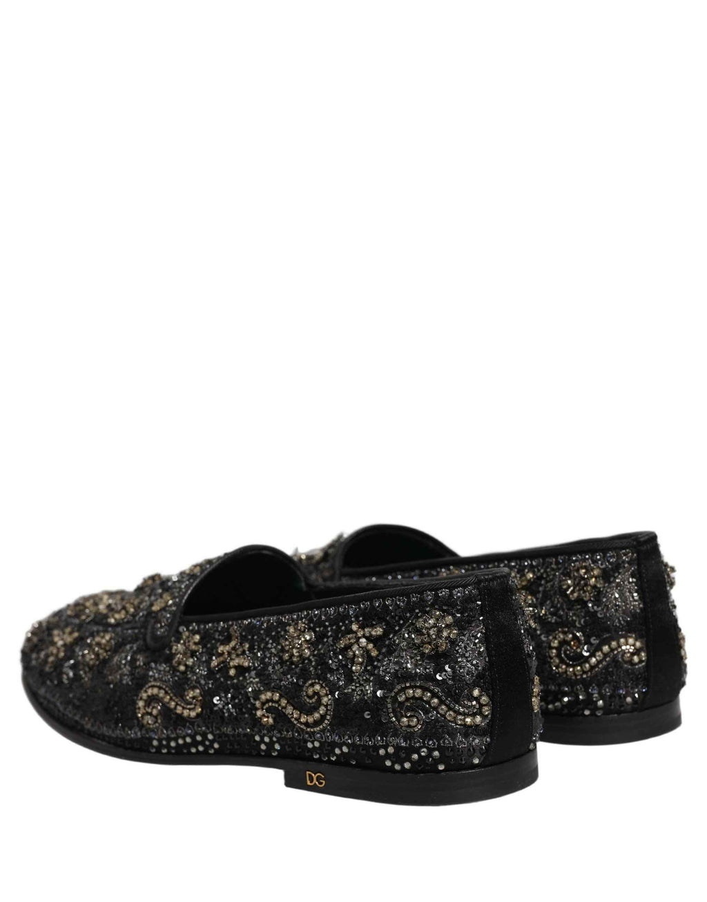 Dolce & Gabbana Black Rhinestone Embellished Loafers Shoes