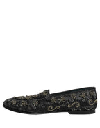 Dolce & Gabbana Black Rhinestone Embellished Loafers Shoes