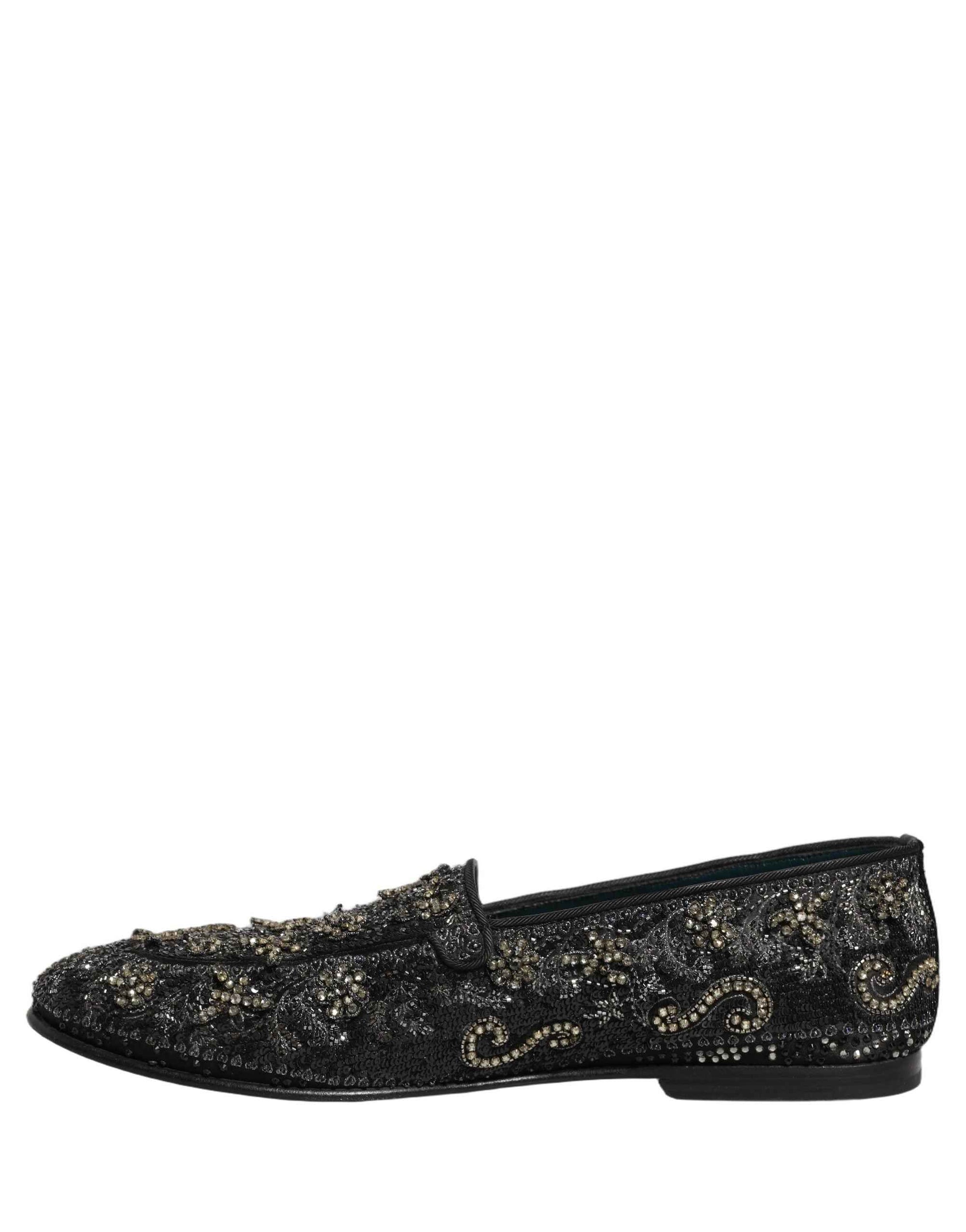 Dolce & Gabbana Black Rhinestone Embellished Loafers Shoes