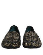 Dolce & Gabbana Black Gold Embellished Dress Loafers Shoes