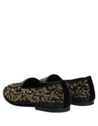Dolce & Gabbana Black Gold Embellished Dress Loafers Shoes