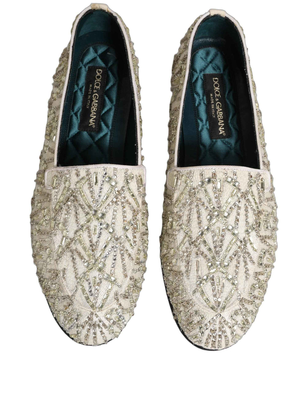 Dolce & Gabbana White Velvet Embroidered Dress Loafers Shoes