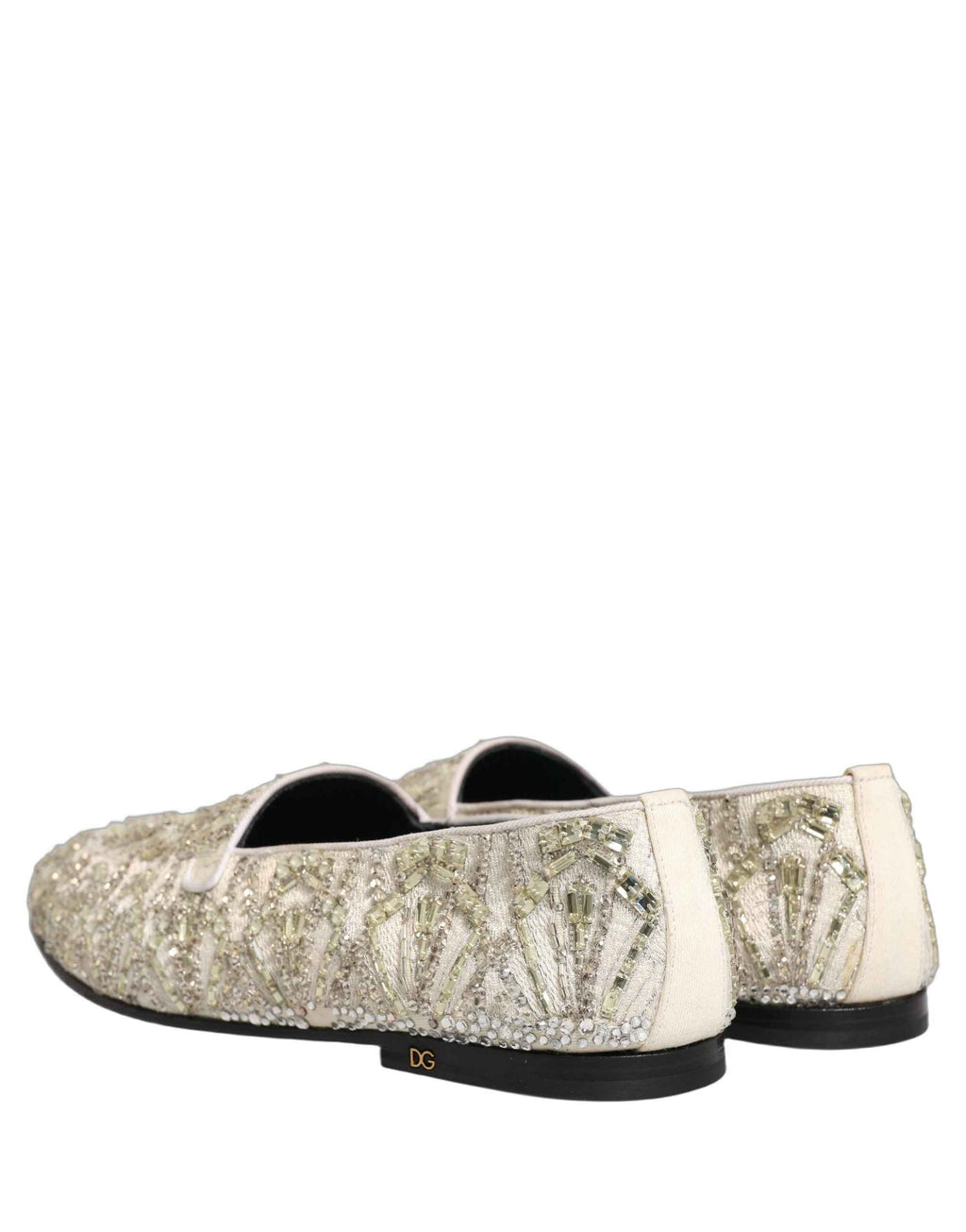 Dolce & Gabbana White Velvet Embroidered Dress Loafers Shoes