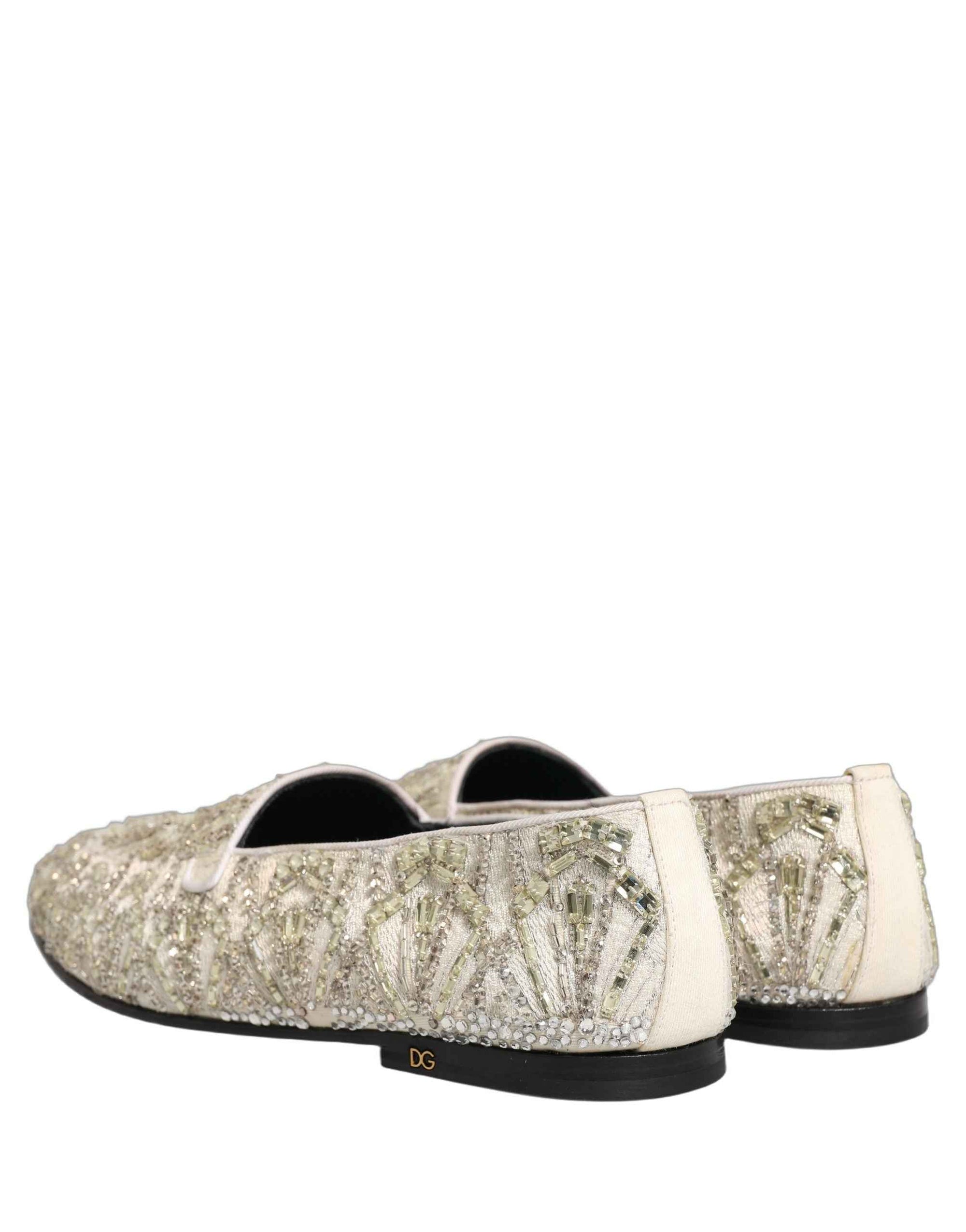 Dolce & Gabbana White Velvet Embroidered Dress Loafers Shoes