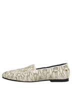 Dolce & Gabbana White Velvet Embroidered Dress Loafers Shoes
