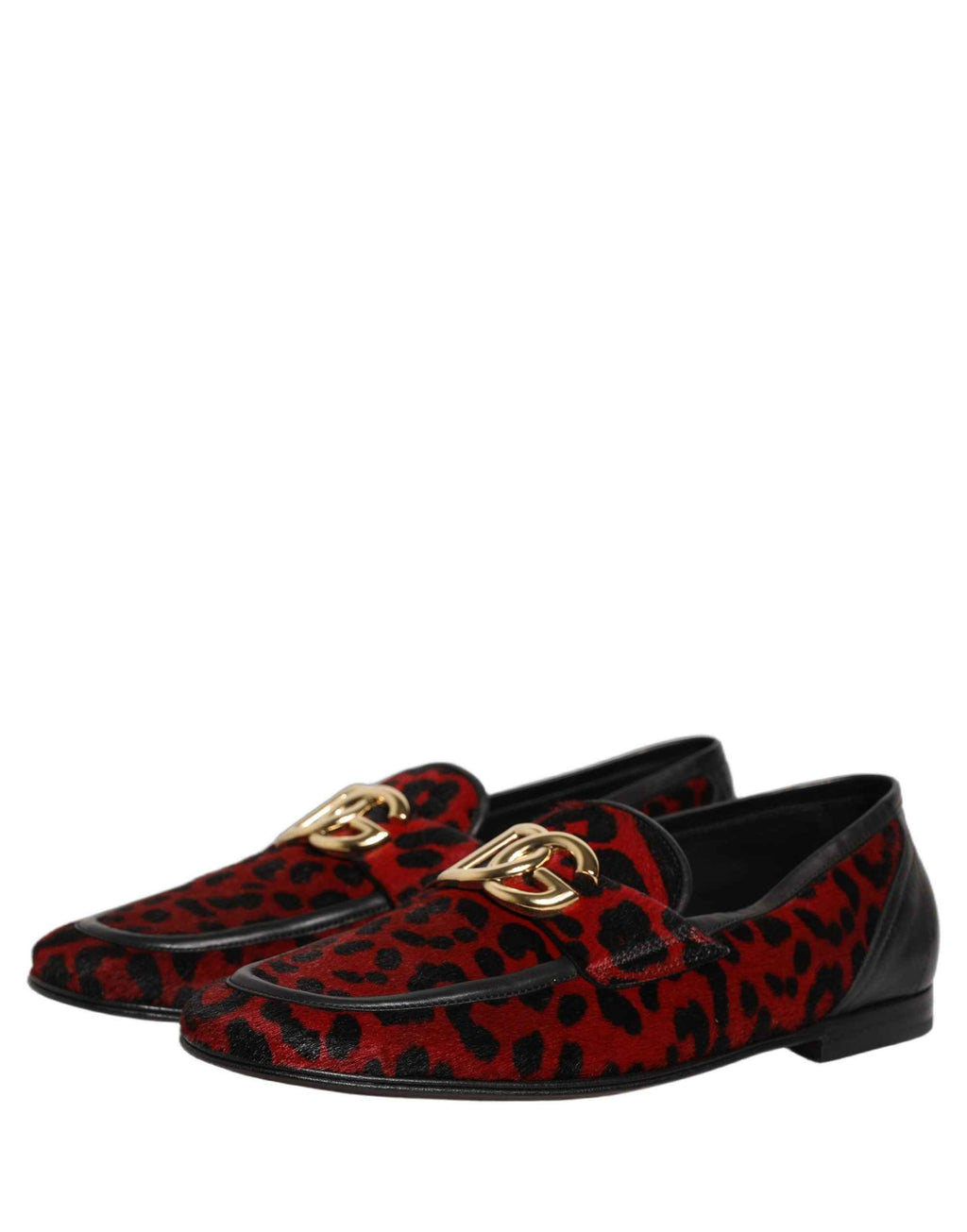 Dolce & Gabbana Red Leopard Print Pony Hair Dress Loafers Shoes