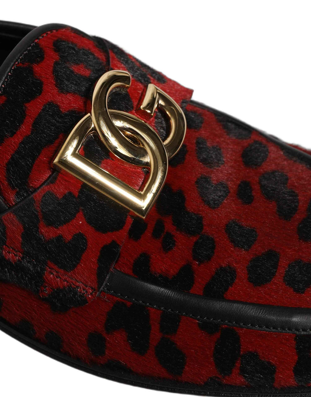 Dolce & Gabbana Red Leopard Print Pony Hair Dress Loafers Shoes