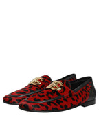 Dolce & Gabbana Red Leopard Print Pony Hair Dress Loafers Shoes