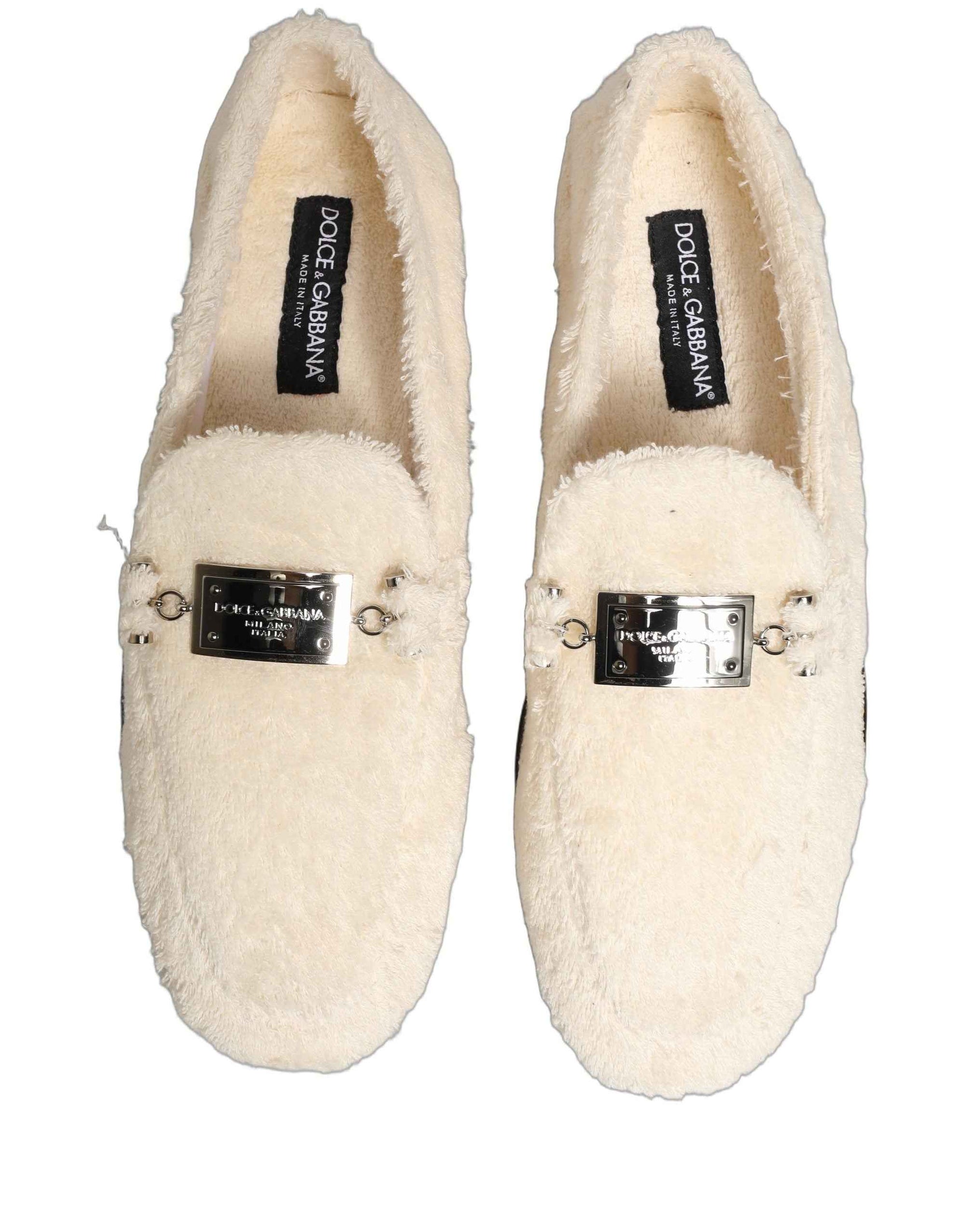Dolce & Gabbana White Fur Shearling Men Dress Loafers Shoes
