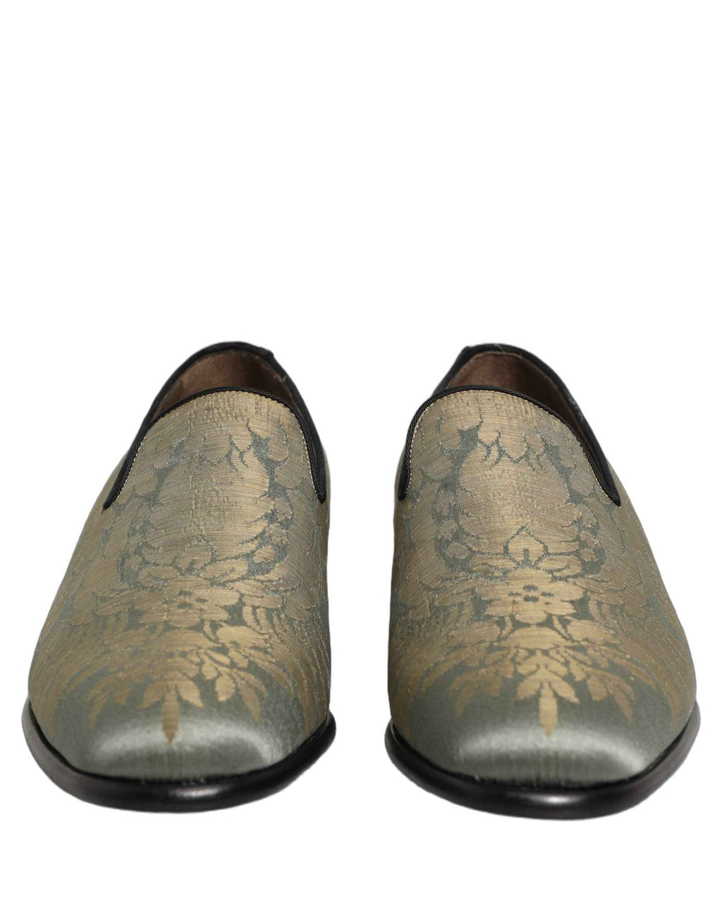 Dolce & Gabbana Gold Floral Jacquard Slip On Loafers Shoes