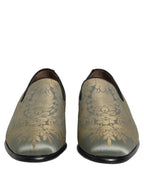 Dolce & Gabbana Gold Floral Jacquard Slip On Loafers Shoes