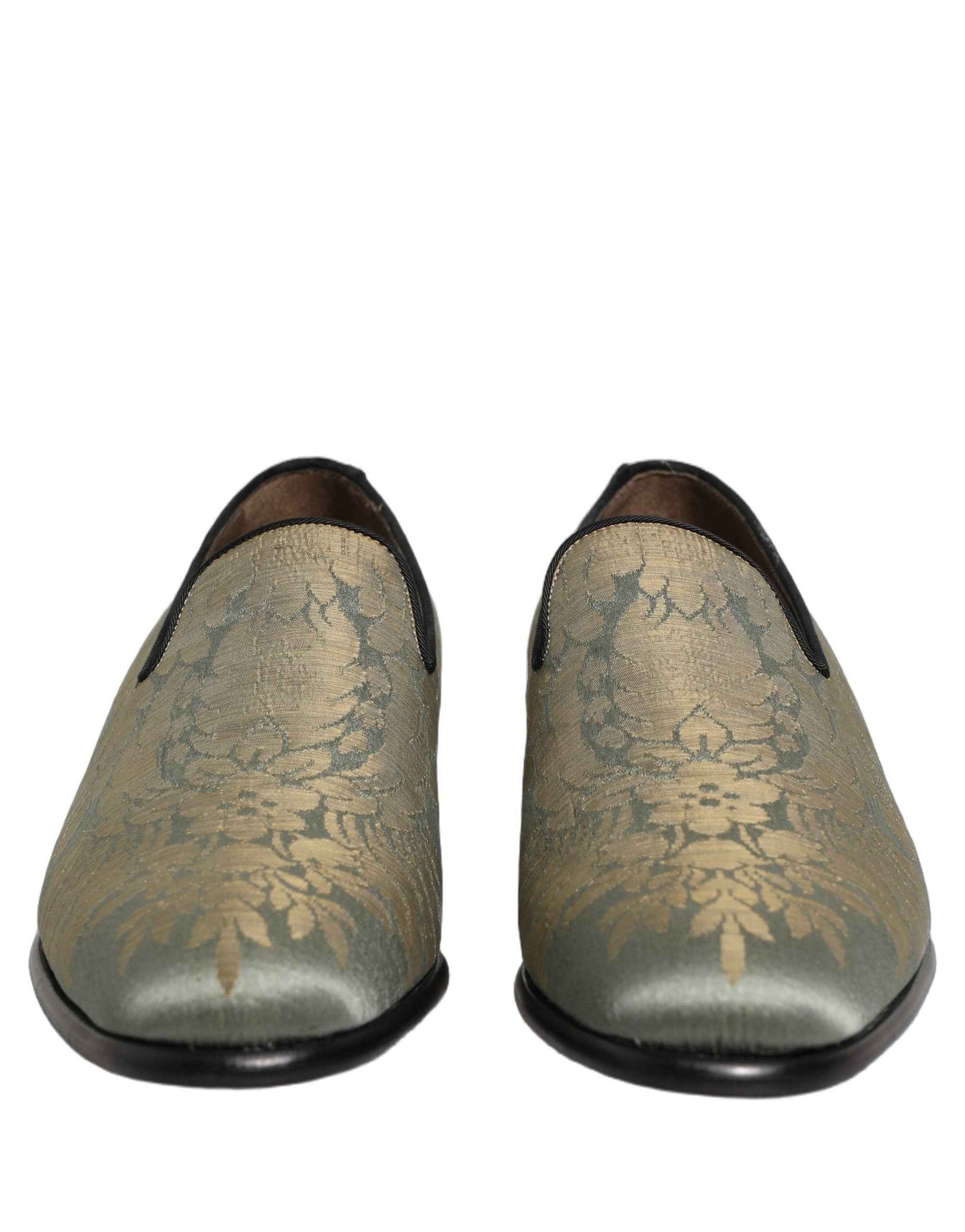 Dolce & Gabbana Gold Floral Jacquard Slip On Loafers Shoes
