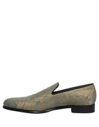 Dolce & Gabbana Gold Floral Jacquard Slip On Loafers Shoes