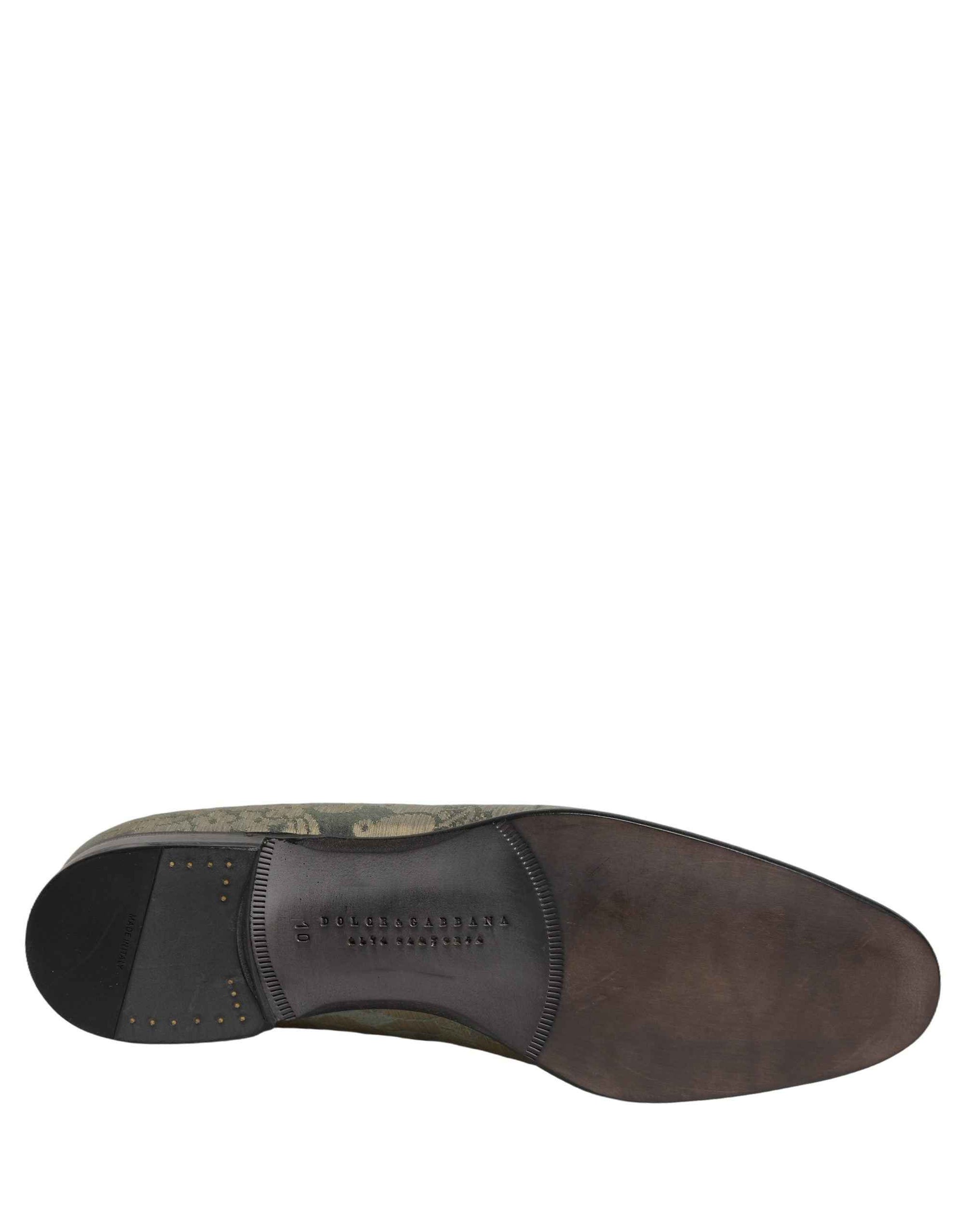 Dolce & Gabbana Gold Floral Jacquard Slip On Loafers Shoes