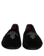 Dolce & Gabbana Black Suede Embellished Dress Loafers Shoes