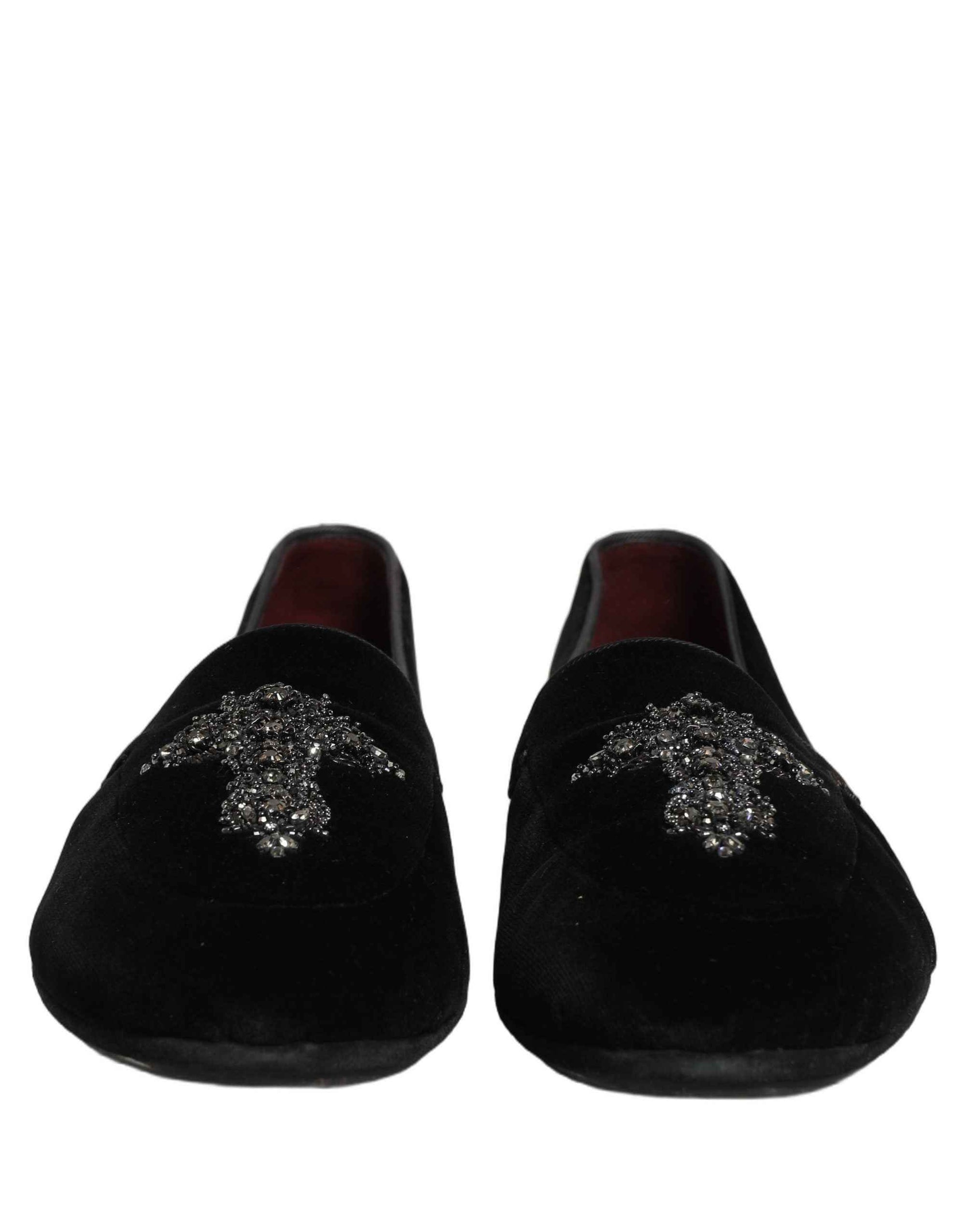 Dolce & Gabbana Black Suede Embellished Dress Loafers Shoes