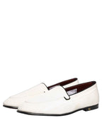 Dolce & Gabbana White Velvet Slip On Men Flats Loafers Shoes