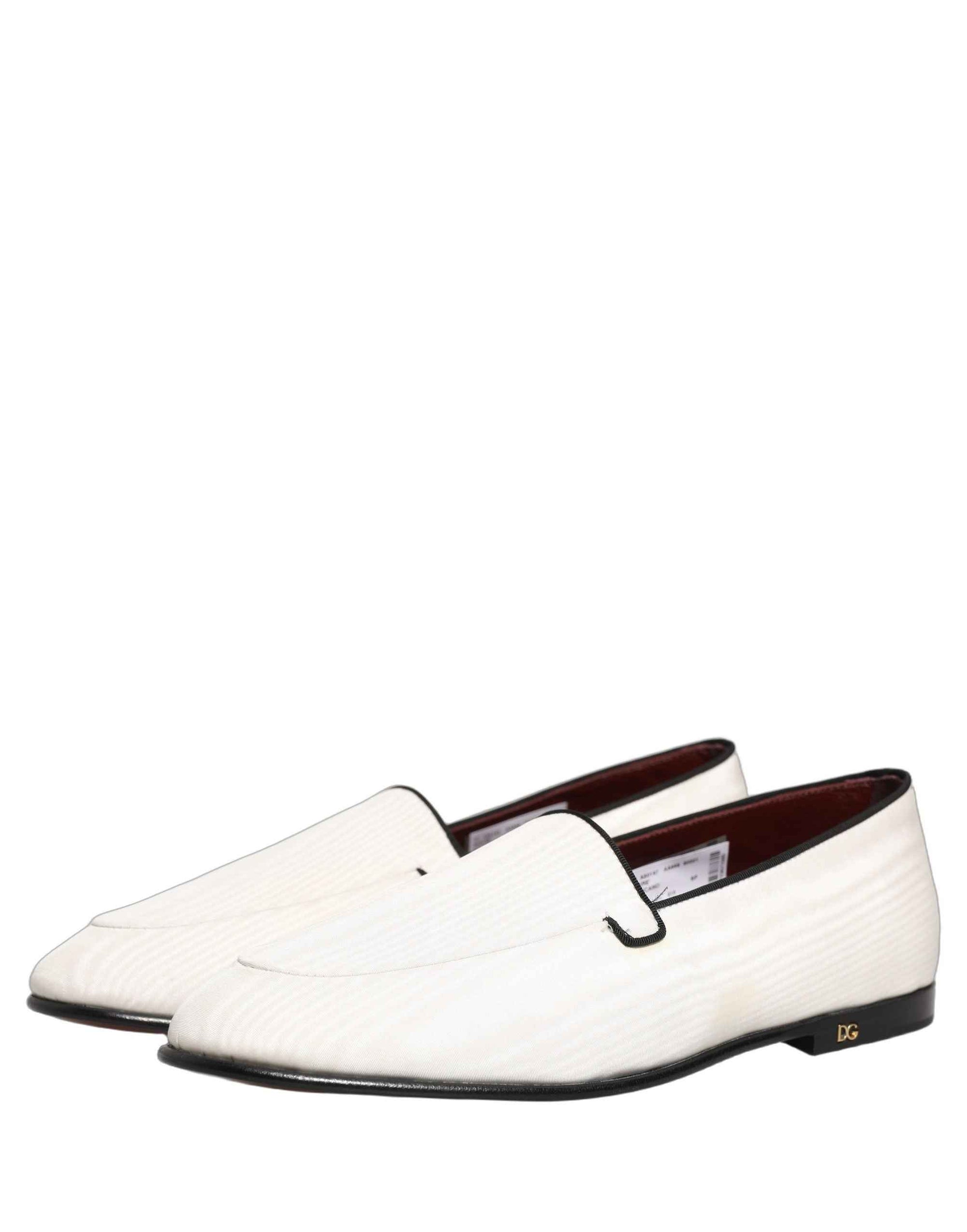 Dolce & Gabbana White Velvet Slip On Men Flats Loafers Shoes