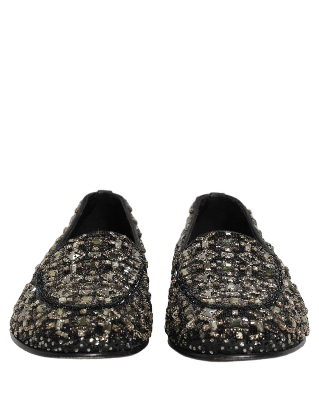 Dolce & Gabbana Silver Leather Logo Slip On Loafers Shoes