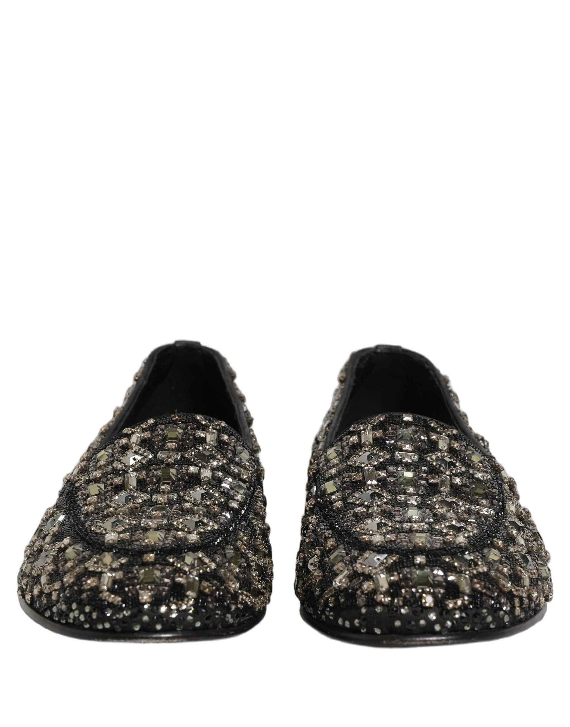Dolce & Gabbana Silver Leather Logo Slip On Loafers Shoes