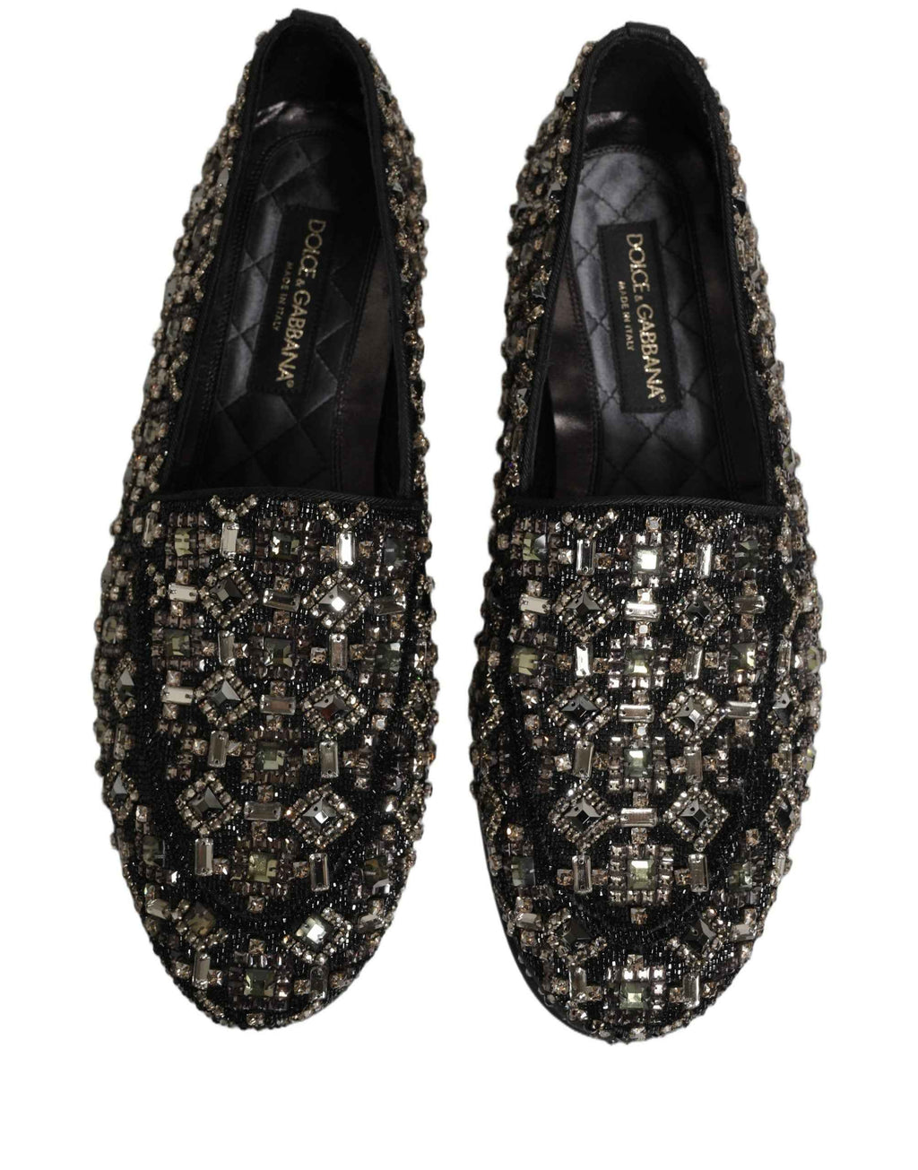 Dolce & Gabbana Silver Leather Logo Slip On Loafers Shoes