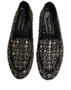 Dolce & Gabbana Silver Leather Logo Slip On Loafers Shoes